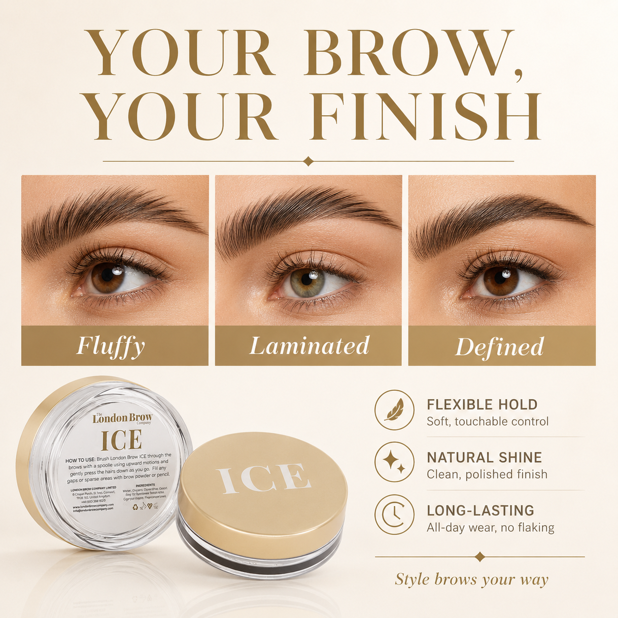 London Brow ICE - Waterless Brow Styling Wax for Laminated & Fluffy Brows