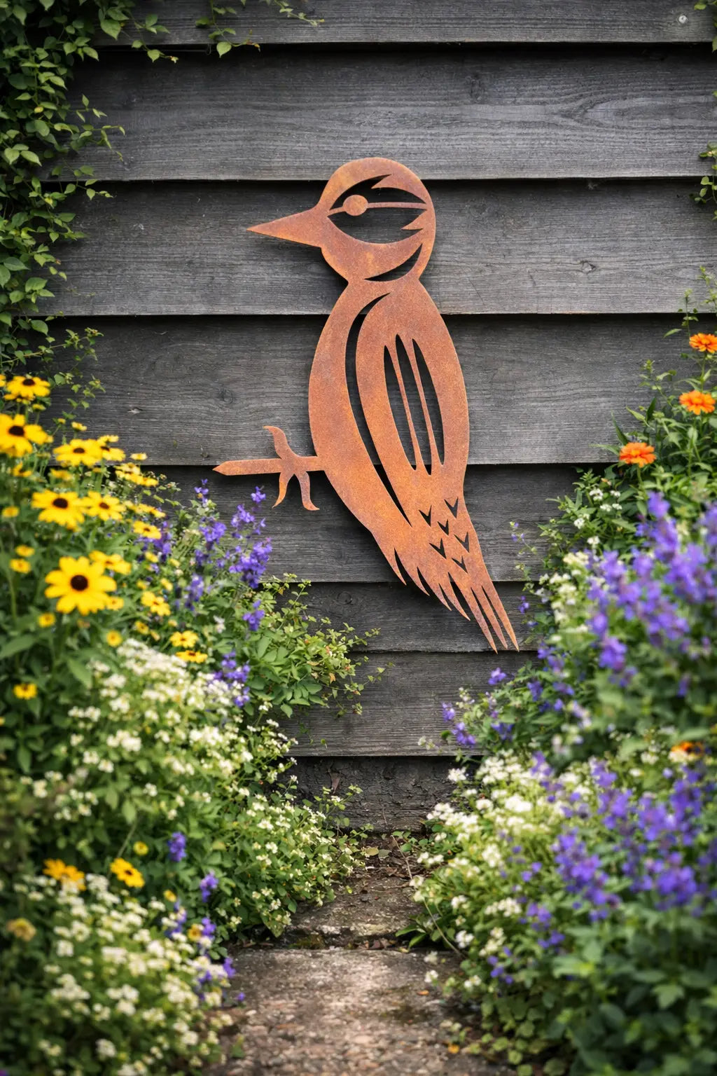 Rusty Metal Woodpecker Garden Decoration | Steel Outdoor Art by RWN