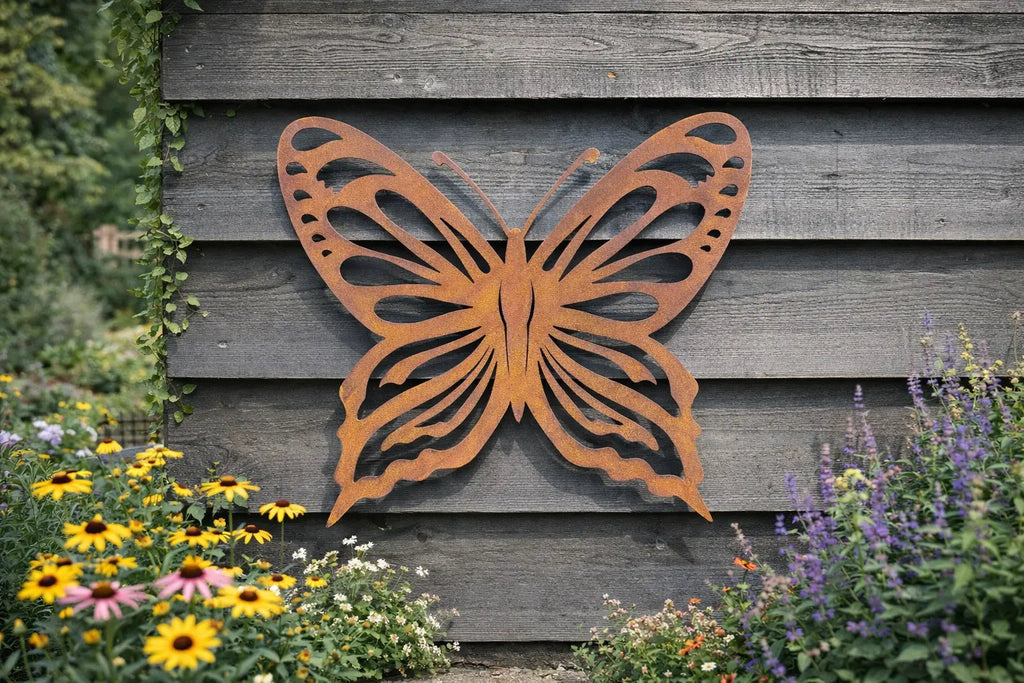Large Rusty Metal Butterfly Wall Art – Rustic Steel Garden Ornament