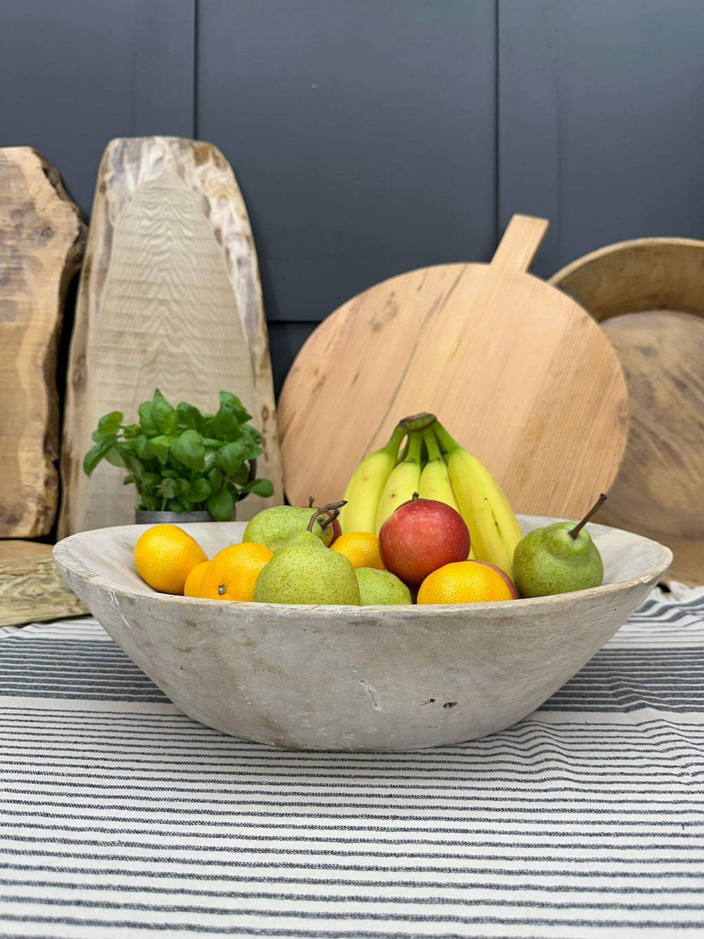 Rustic Warehouse Norfolk Vintage Hand-Carved Bleached Wooden Serving Bowl