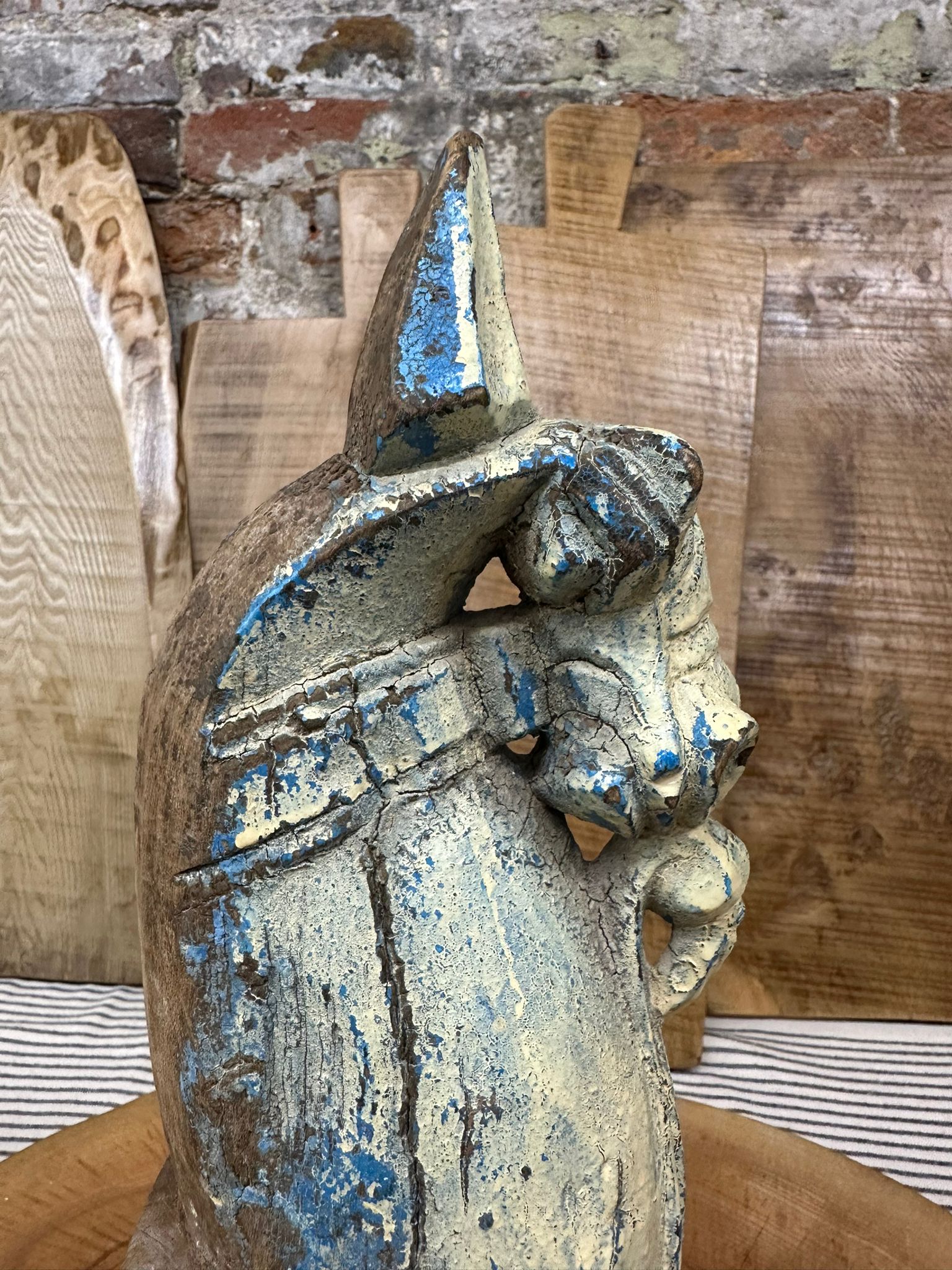 Vintage Indian Wooden Horse Head Statue – Handcrafted Antique Figurine