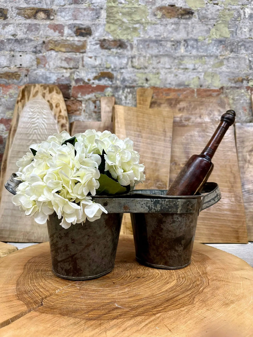 Rustic Warehouse Norfolk Antique Metal Double Planter & Kitchen Tidy