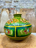 Vintage Indian Metal Water Pot – Hand Painted Rustic Planter Vase