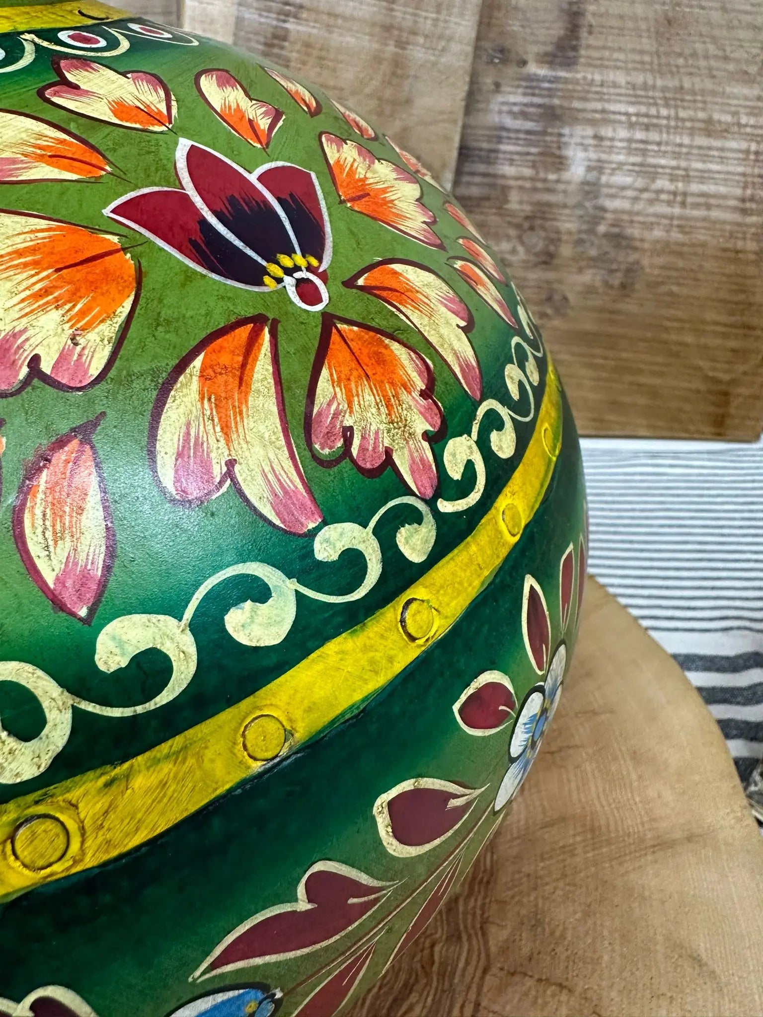 Vintage Indian Metal Water Pot – Hand Painted Rustic Planter Vase