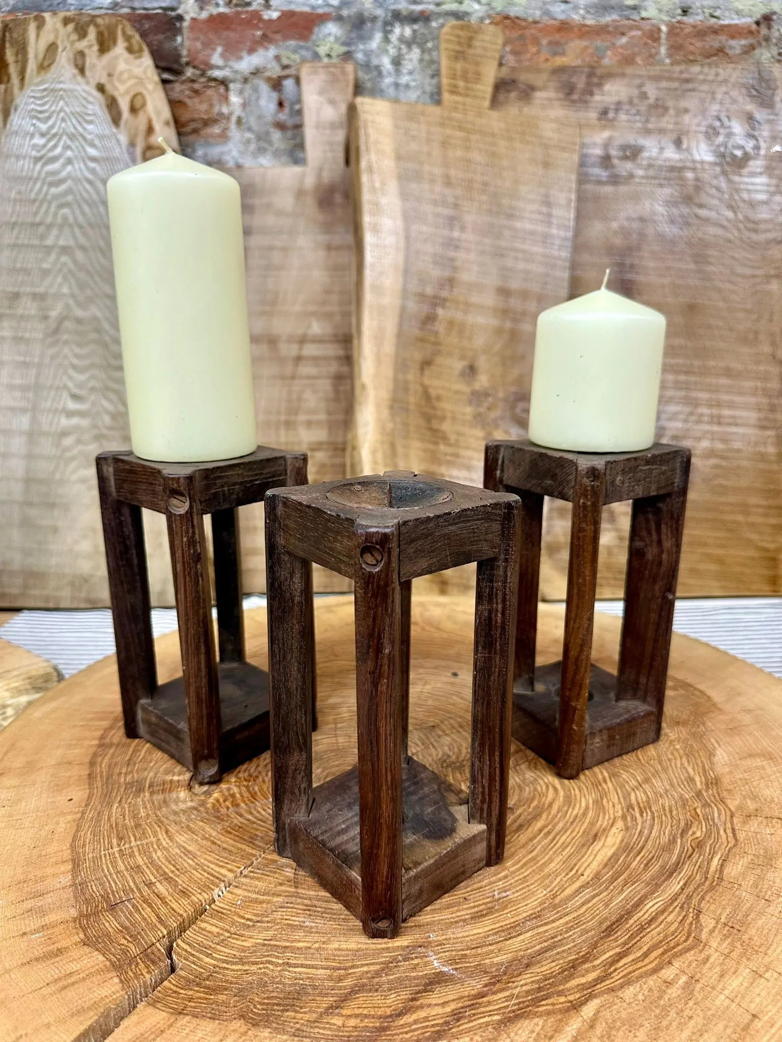 Rustic Warehouse Norfolk Reclaimed Wood Square Candle Holder - Vintage Decor