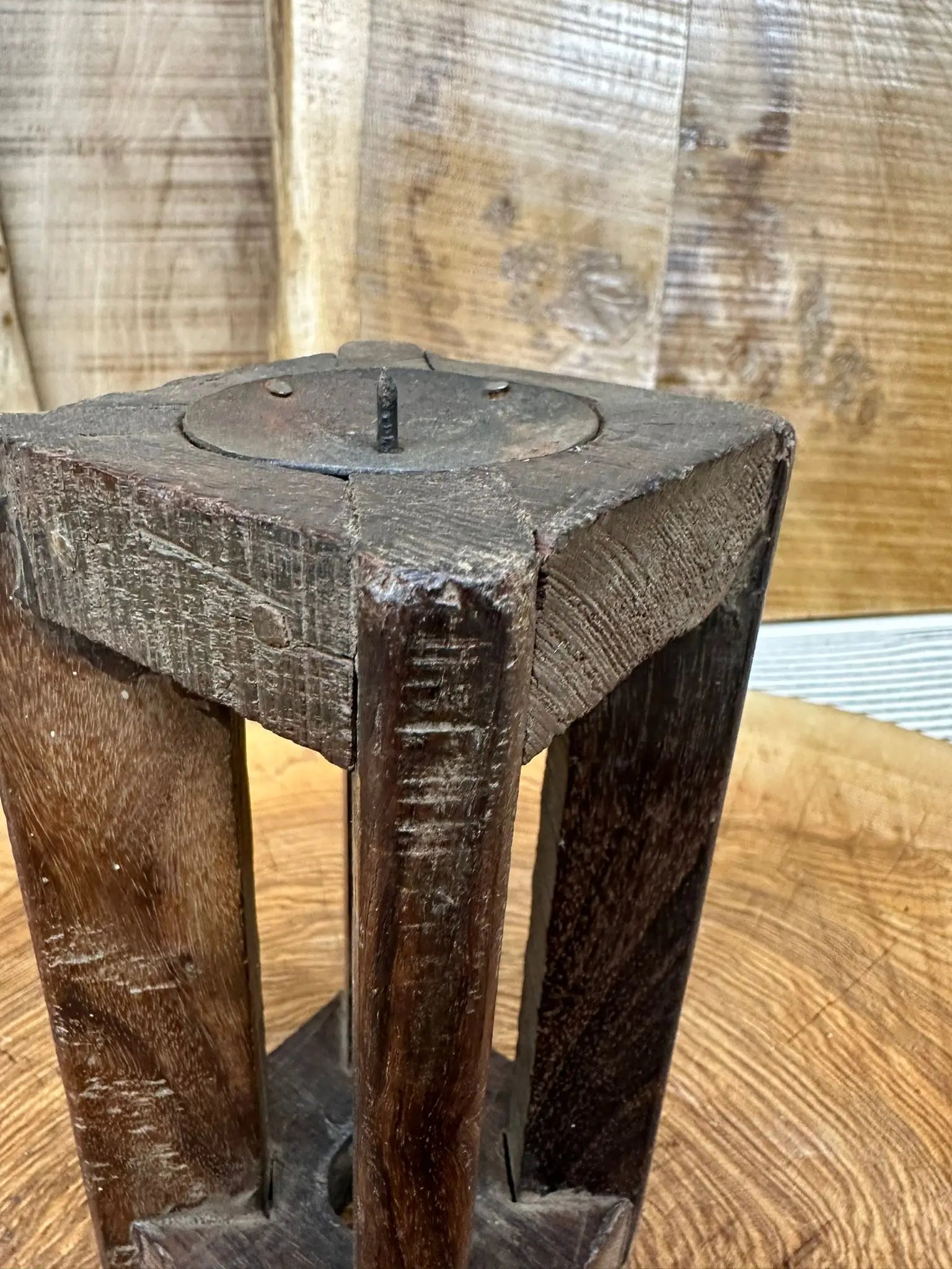 Rustic Warehouse Norfolk Reclaimed Wood Square Candle Holder - Vintage Decor
