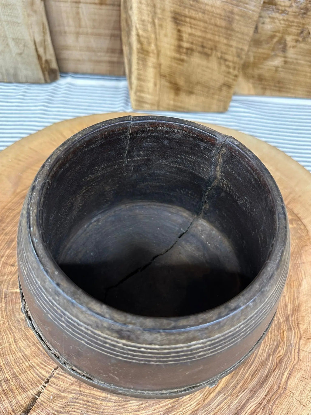 Rustic Wooden Herb Planter | Vintage Handmade Desk Tidy & Kitchen Pot