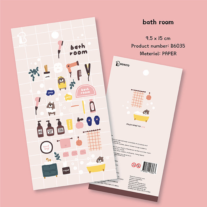 Suatelier Bonito Bathroom Decorative Stickers for Journaling | 1 Sheet