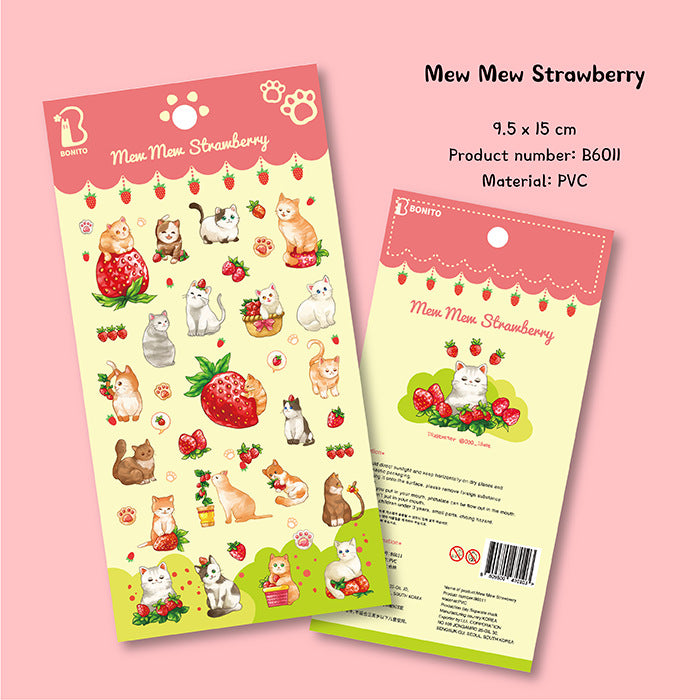 LuLuFun Studio Mew Mew Strawberry Kawaii Sticker Sheet for Journaling