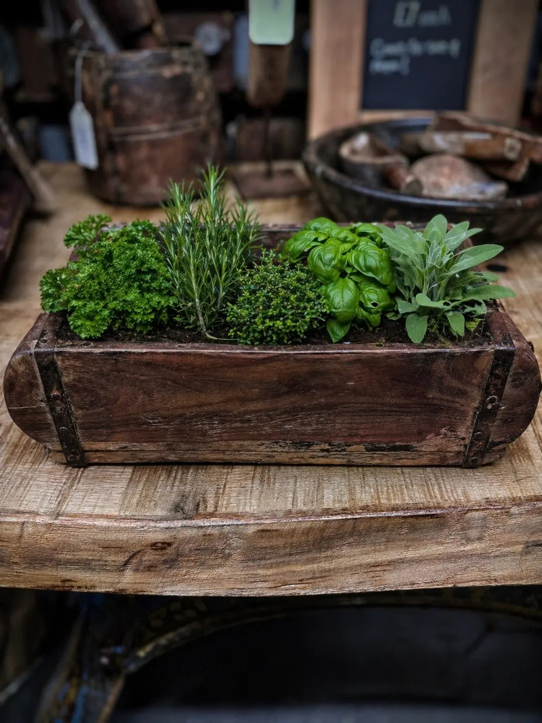 Vintage Wooden Brick Mould Planter Rustic Herb Tray Storage Box Indoor Outdoor