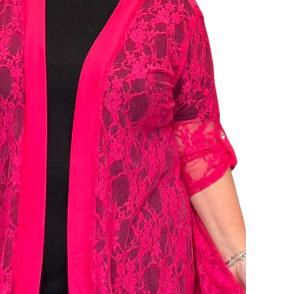 Satin Panel Lace Jacket with Button Sleeves