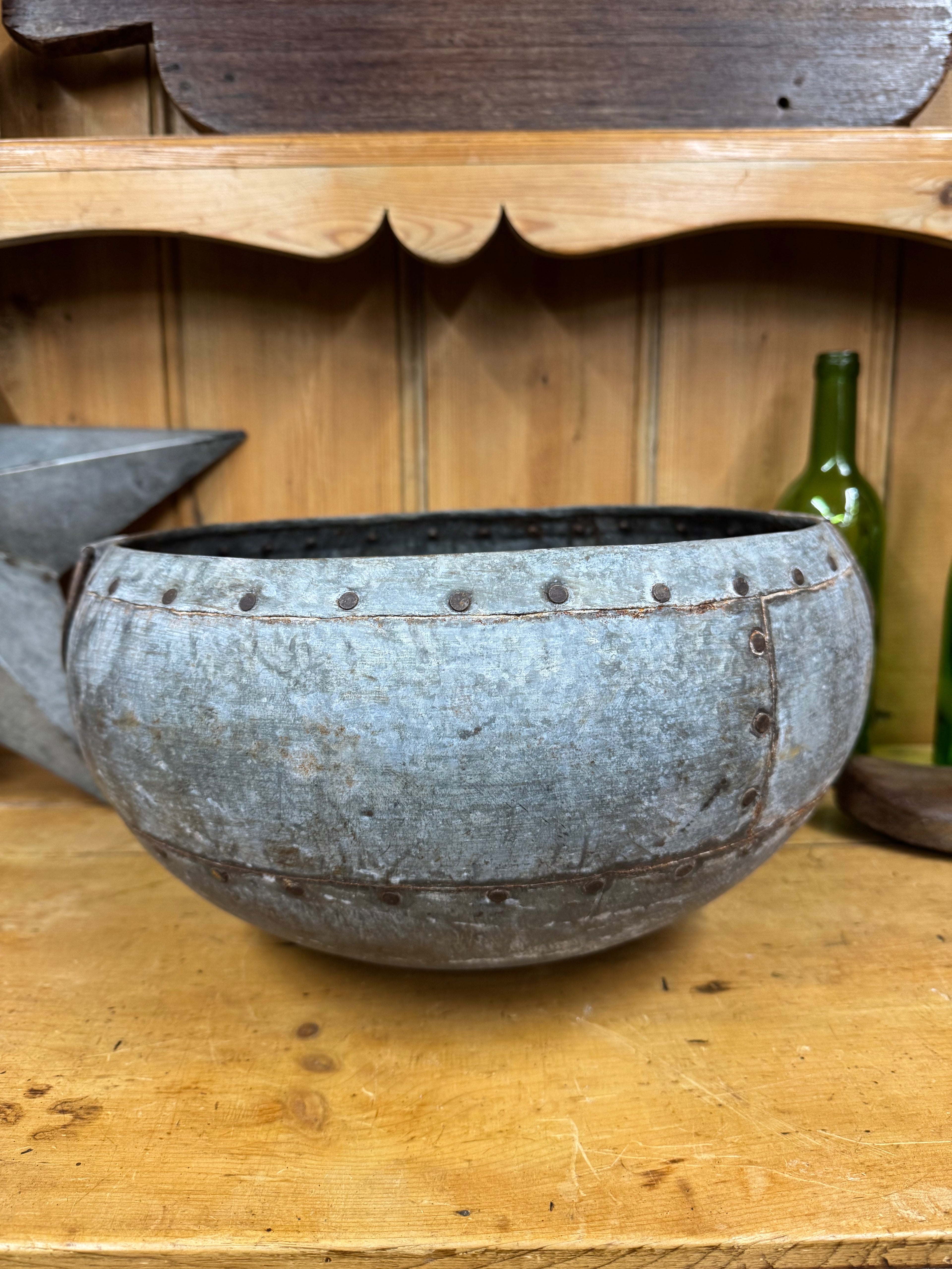 Vintage Indian Riveted Metal Water Pot | Rustic Warehouse Norfolk