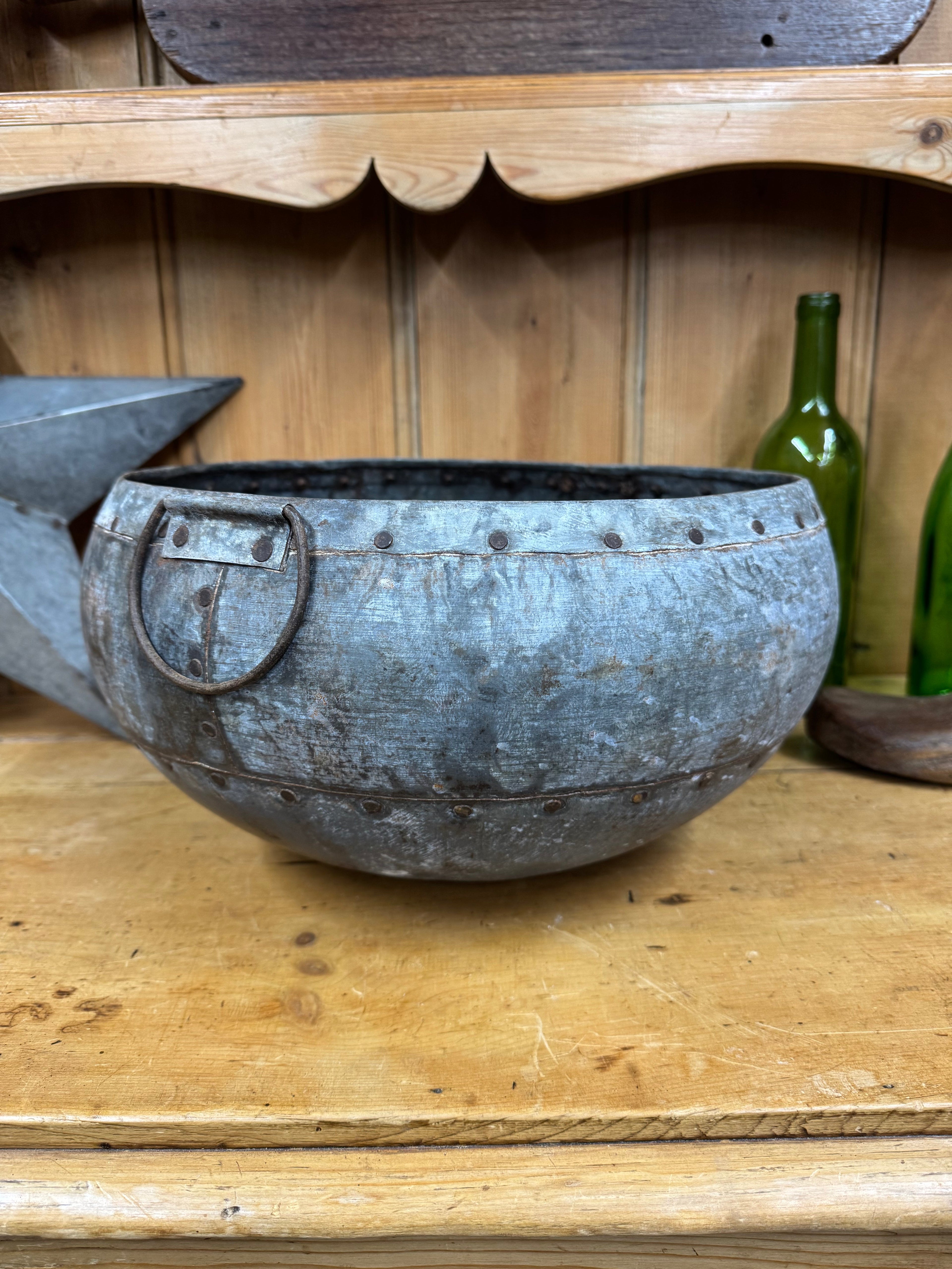 Vintage Indian Riveted Metal Water Pot | Rustic Warehouse Norfolk