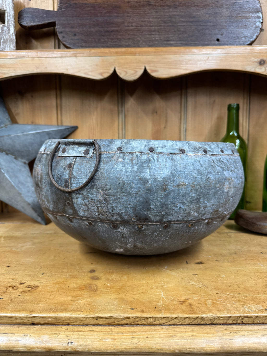 Vintage Indian Riveted Metal Water Pot | Rustic Warehouse Norfolk