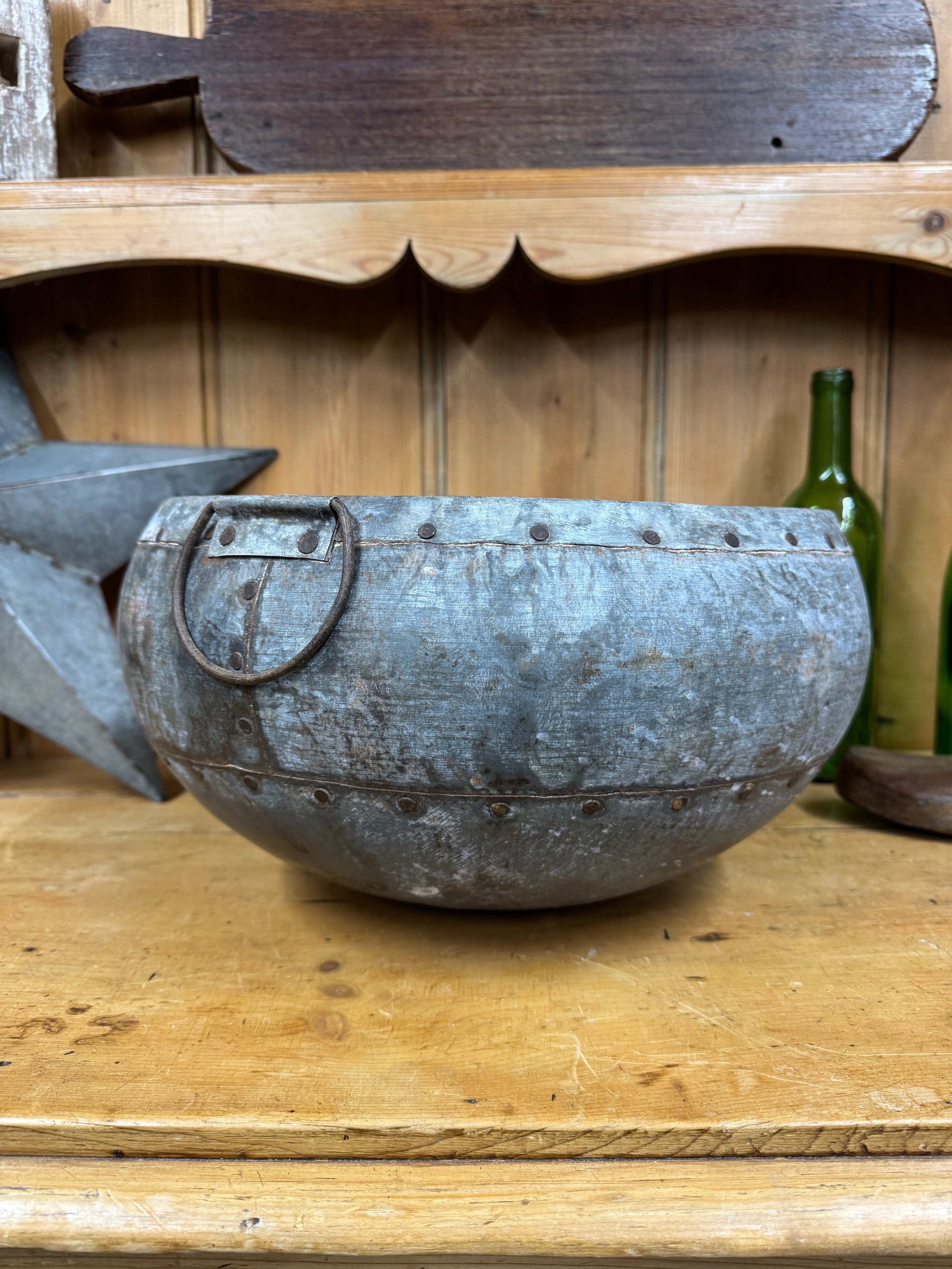 Vintage Indian Riveted Metal Water Pot | Rustic Warehouse Norfolk