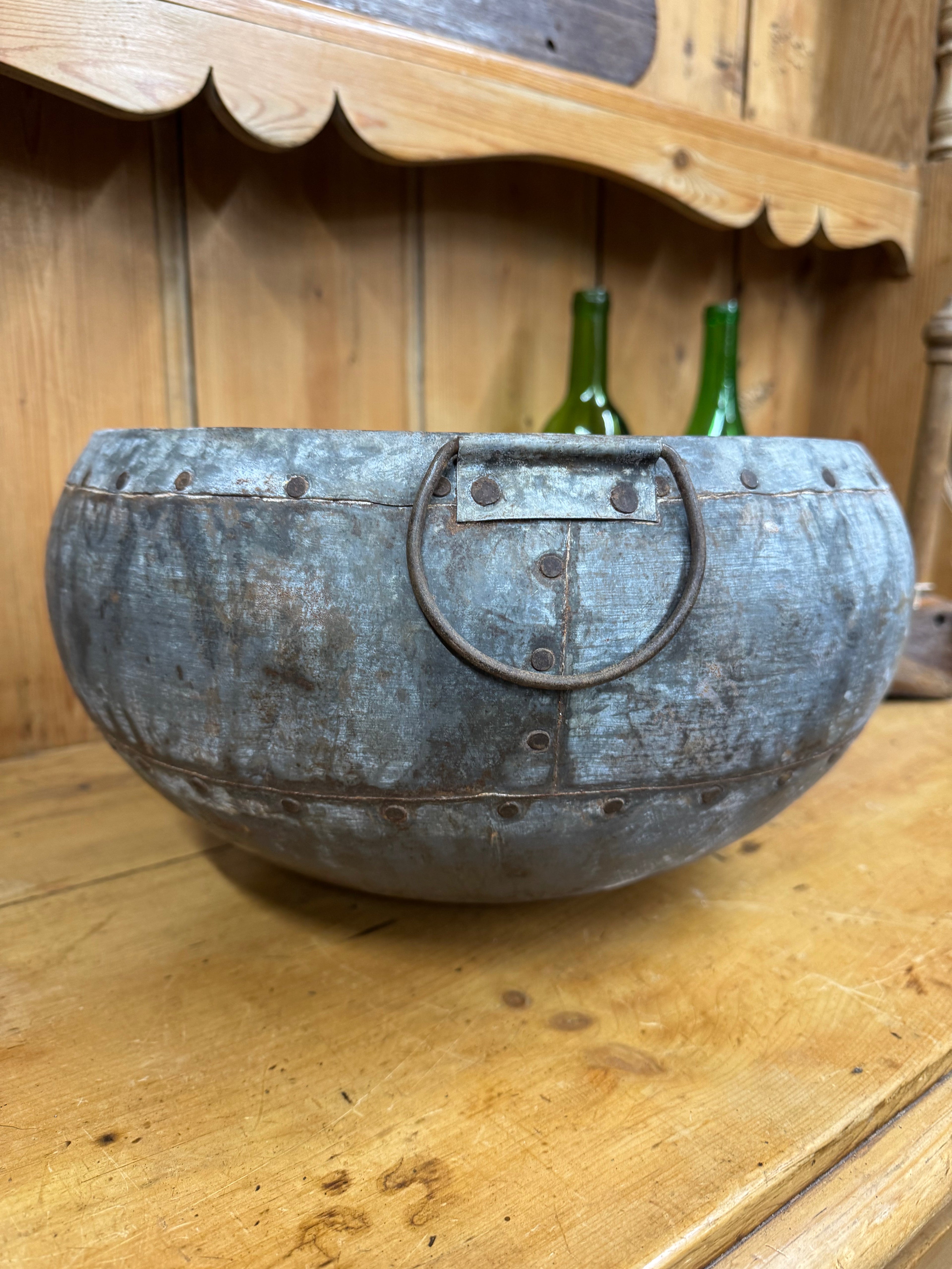 Vintage Indian Riveted Metal Water Pot | Rustic Warehouse Norfolk