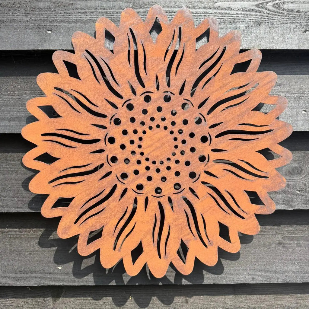 Rustic Metal Sunflower Garden Wall Art – 55cm Steel Outdoor Sculpture