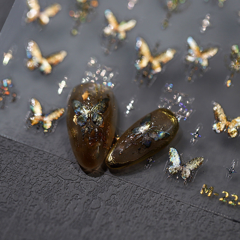 LuLuFun Studio Gold Butterfly 5D Nail Deco Stickers - 1 Sheet Set