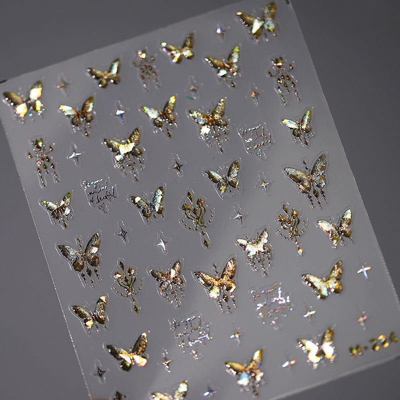 LuLuFun Studio Gold Butterfly 5D Nail Deco Stickers - 1 Sheet Set