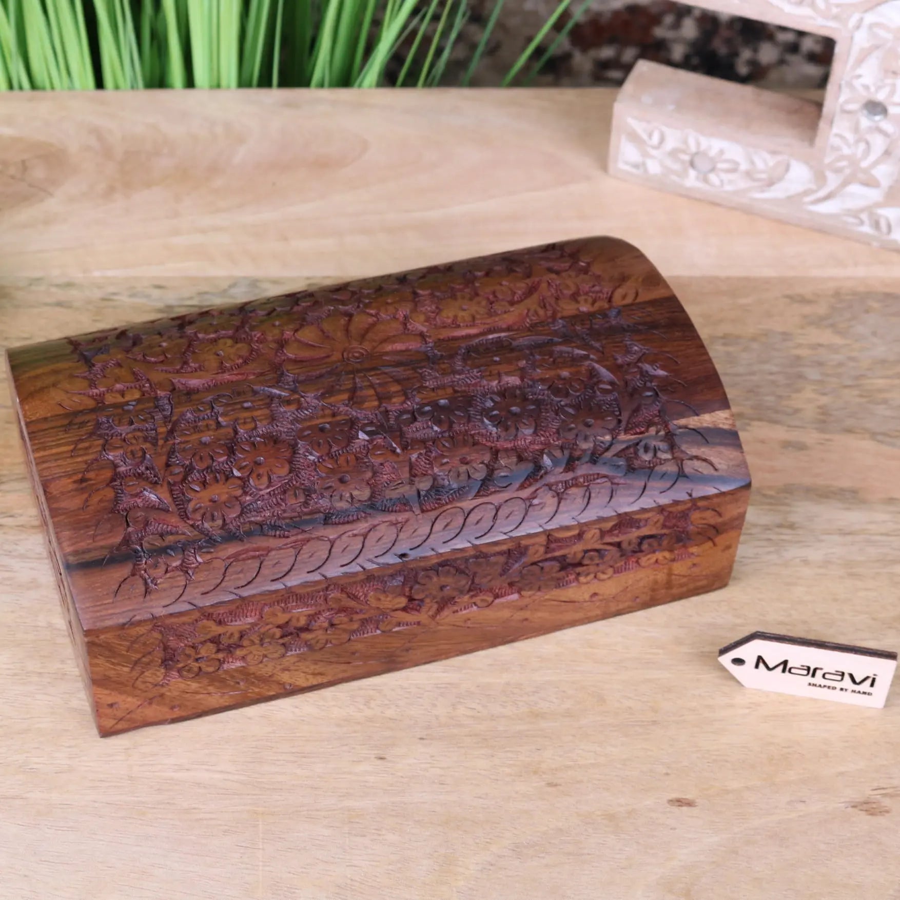 Aipur Sheesham Wood Carved Treasure Chest Box