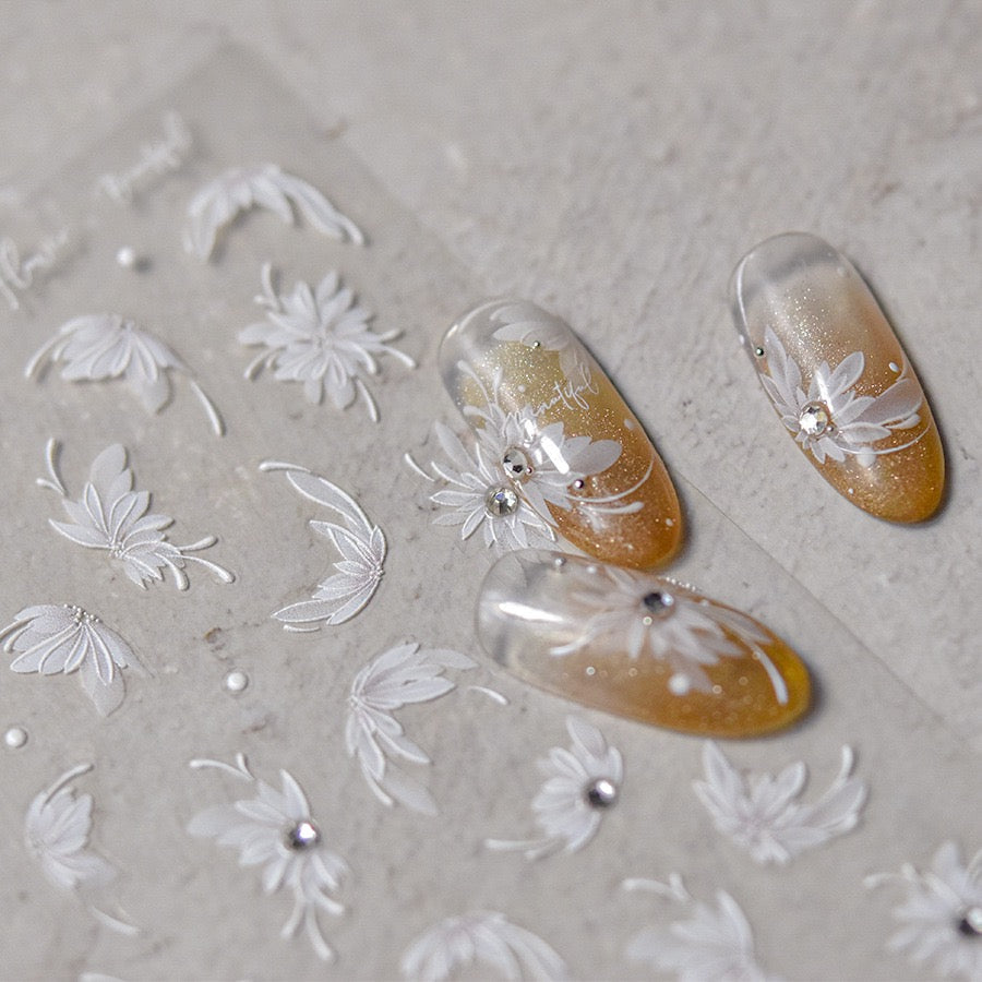 LuLuFun Studio 5D Diamond Flower Nail Deco Stickers – Spring White