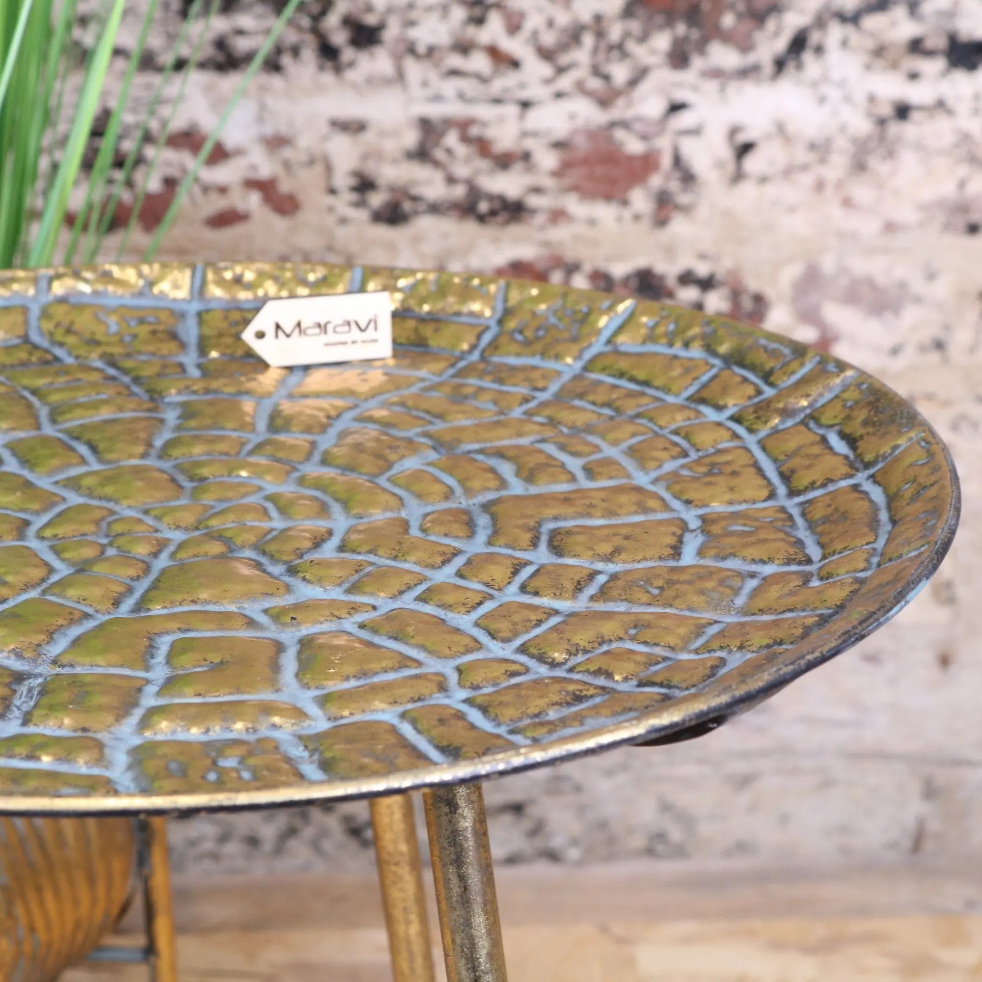 Chena Antiqued Metal Round Gold Side Table 44cm