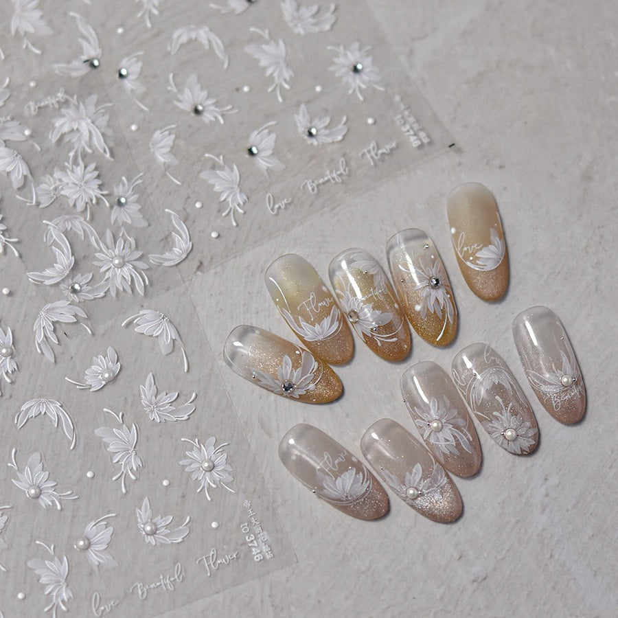 LuLuFun Studio 5D Diamond Flower Nail Deco Stickers – Spring White