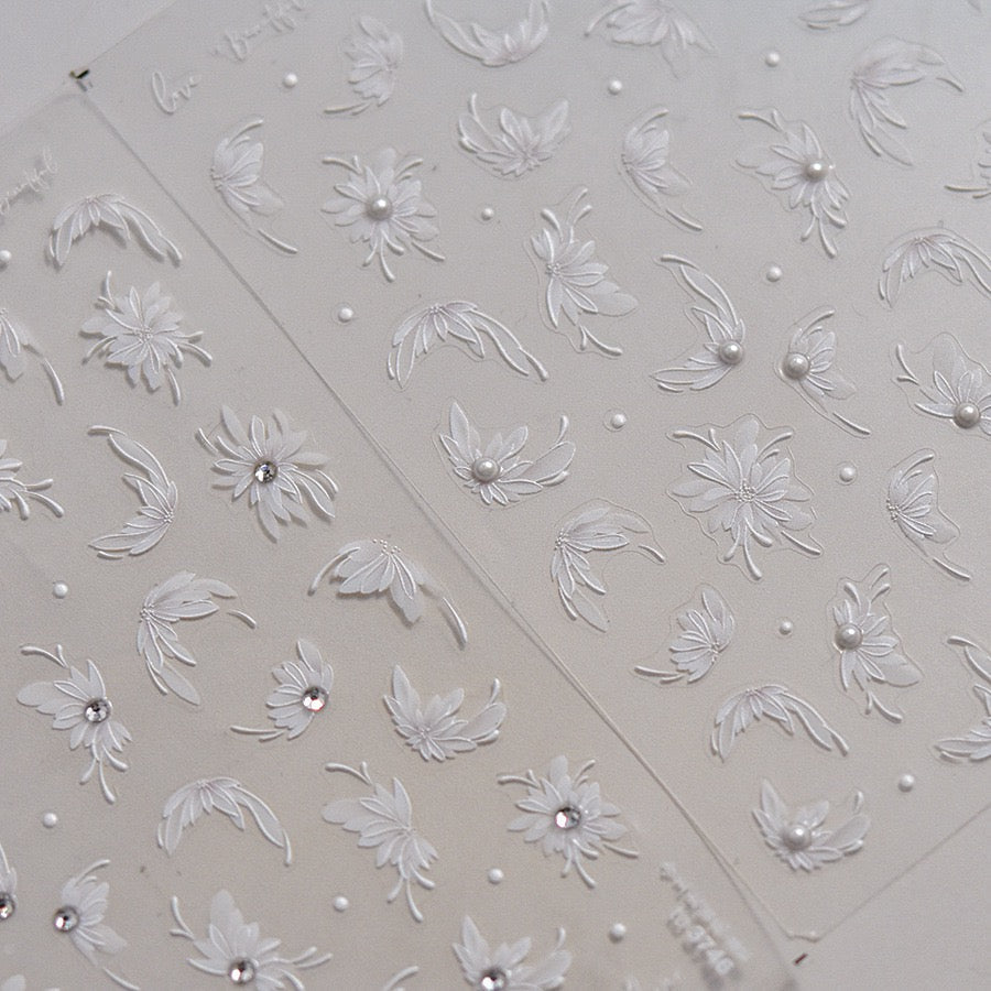 LuLuFun Studio 5D Diamond Flower Nail Deco Stickers – Spring White