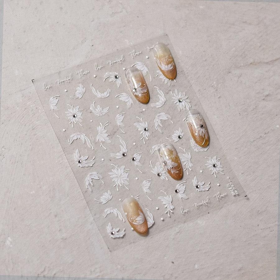 LuLuFun Studio 5D Diamond Flower Nail Deco Stickers – Spring White