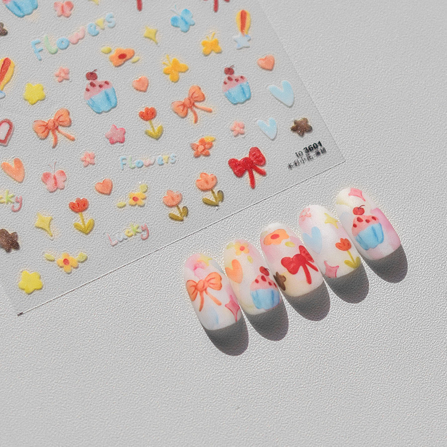 LuLuFun Studio Kawaii Bowknot Cake Flower Nail Art Deco Stickers - 1 Sheet
