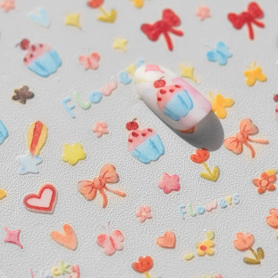 LuLuFun Studio Kawaii Bowknot Cake Flower Nail Art Deco Stickers - 1 Sheet