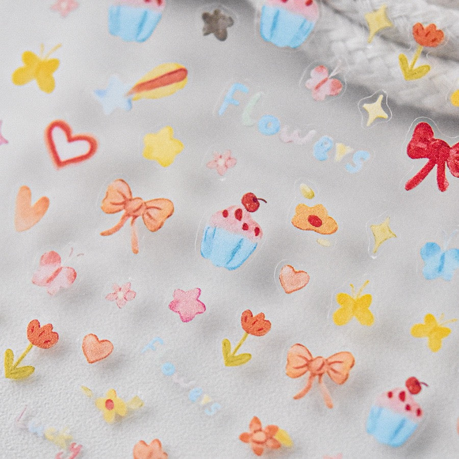LuLuFun Studio Kawaii Bowknot Cake Flower Nail Art Deco Stickers - 1 Sheet