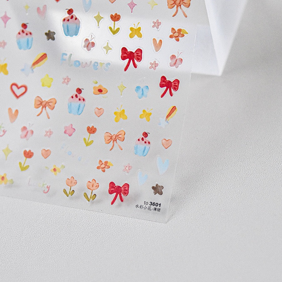 LuLuFun Studio Kawaii Bowknot Cake Flower Nail Art Deco Stickers - 1 Sheet
