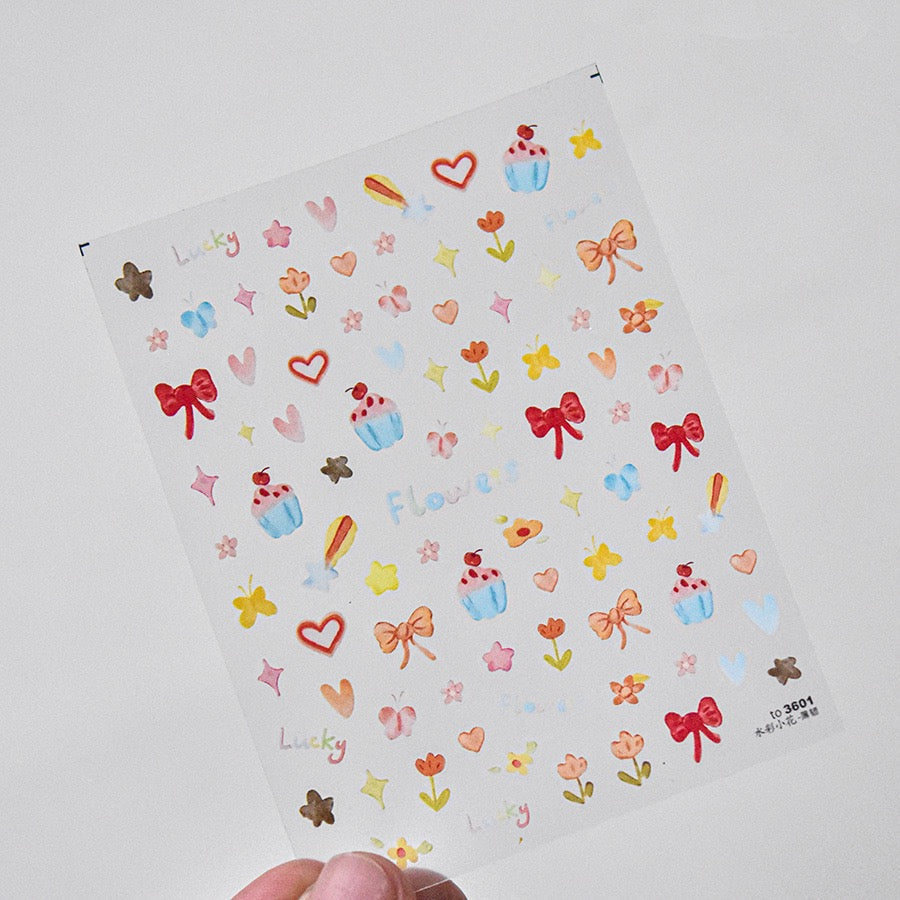 LuLuFun Studio Kawaii Bowknot Cake Flower Nail Art Deco Stickers - 1 Sheet