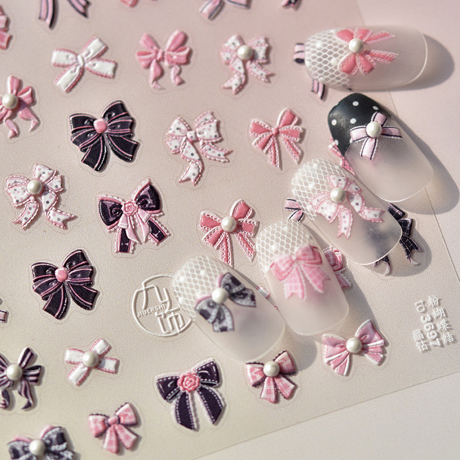 LuLuFun Studio Black Pink Bowknot Nail Deco Stickers - DIY Nail Art