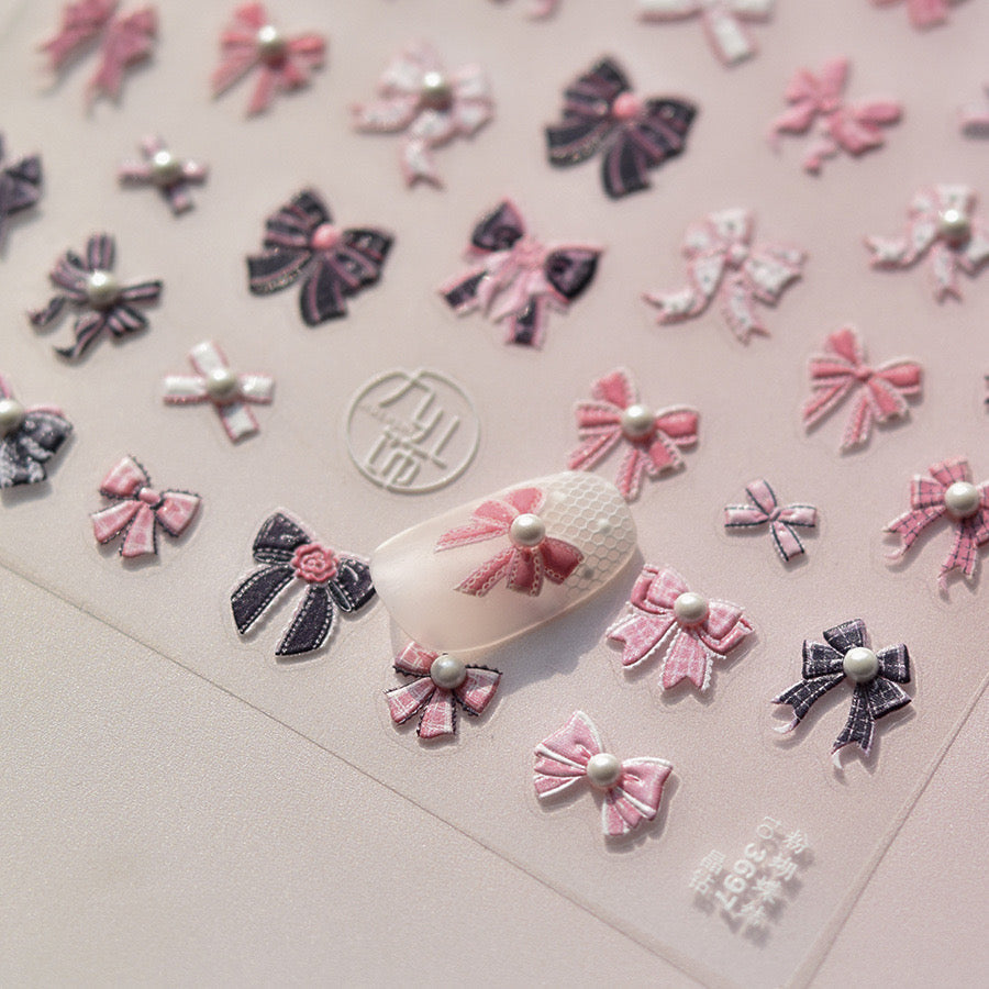 LuLuFun Studio Black Pink Bowknot Nail Deco Stickers - DIY Nail Art