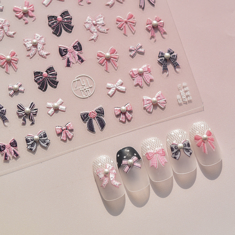 LuLuFun Studio Black Pink Bowknot Nail Deco Stickers - DIY Nail Art
