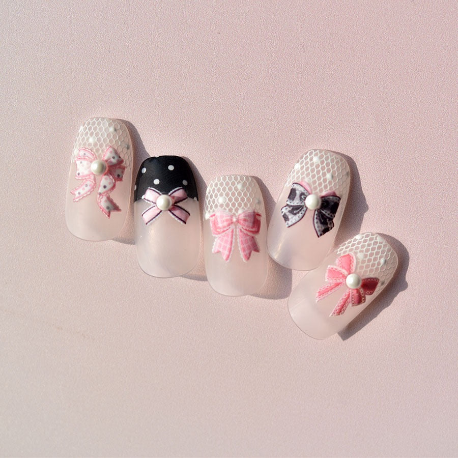 LuLuFun Studio Black Pink Bowknot Nail Deco Stickers - DIY Nail Art