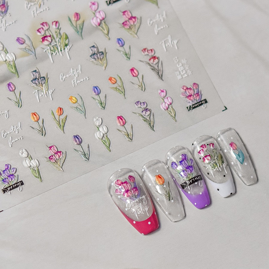 LuLuFun Studio Spring Tulip Nail Deco Stickers - Ultra-Thin Nail Art
