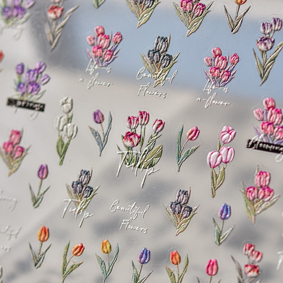 LuLuFun Studio Spring Tulip Nail Deco Stickers - Ultra-Thin Nail Art
