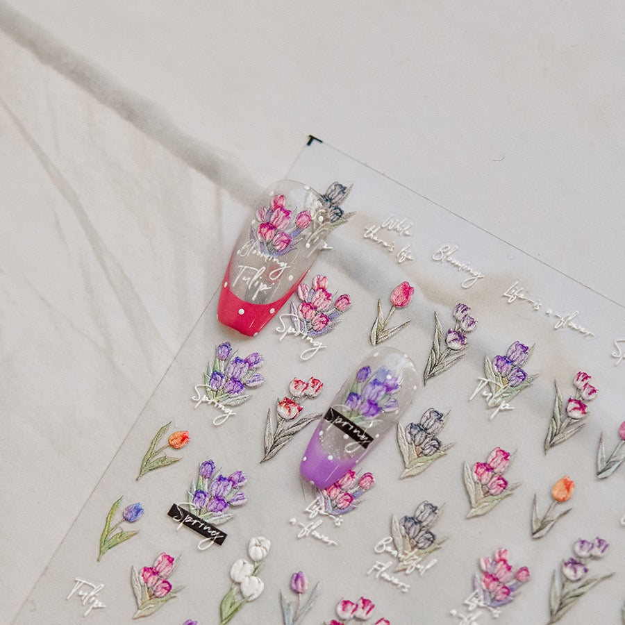 LuLuFun Studio Spring Tulip Nail Deco Stickers - Ultra-Thin Nail Art