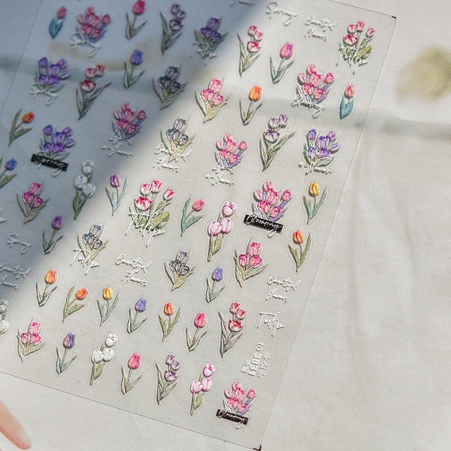 LuLuFun Studio Spring Tulip Nail Deco Stickers - Ultra-Thin Nail Art