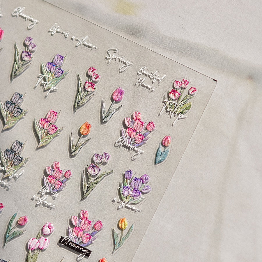 LuLuFun Studio Spring Tulip Nail Deco Stickers - Ultra-Thin Nail Art