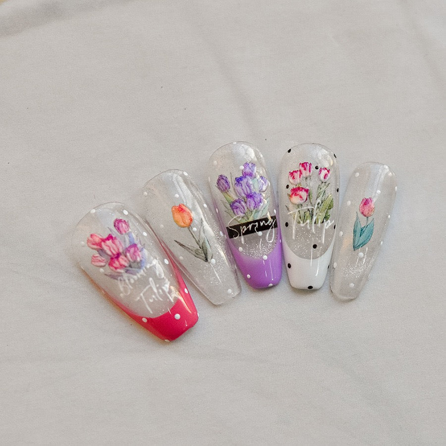 LuLuFun Studio Spring Tulip Nail Deco Stickers - Ultra-Thin Nail Art