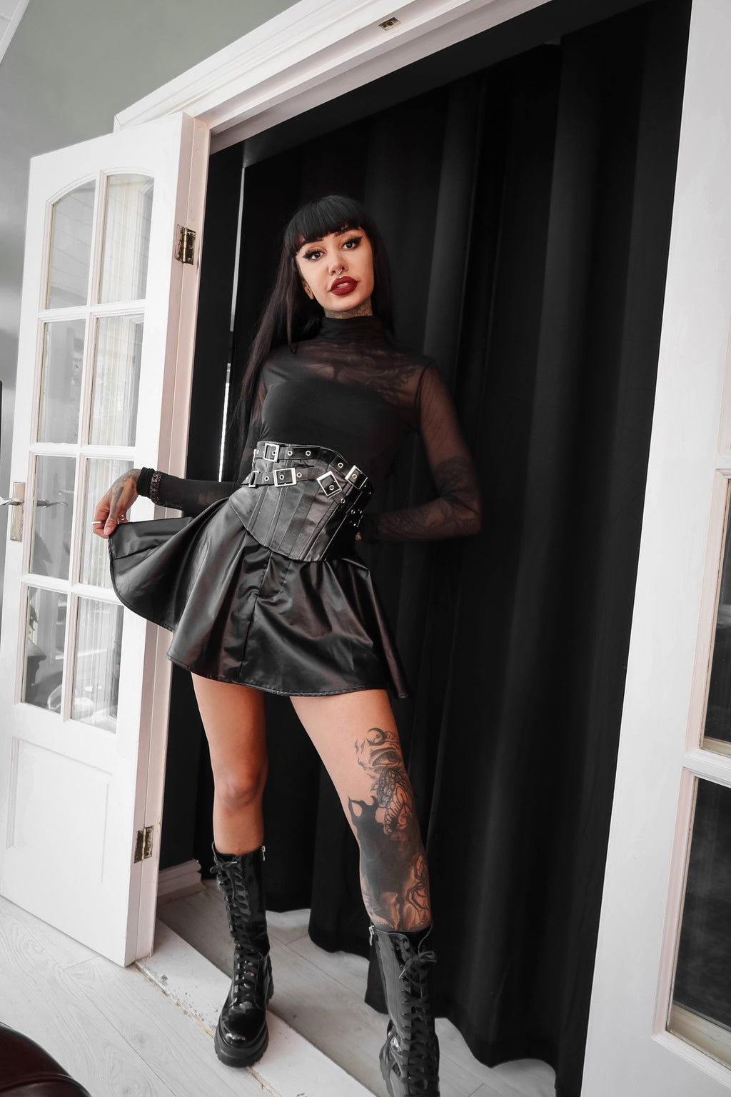 Dark in Lia Punk Love Black Patent Leather Waist Corset with Metal