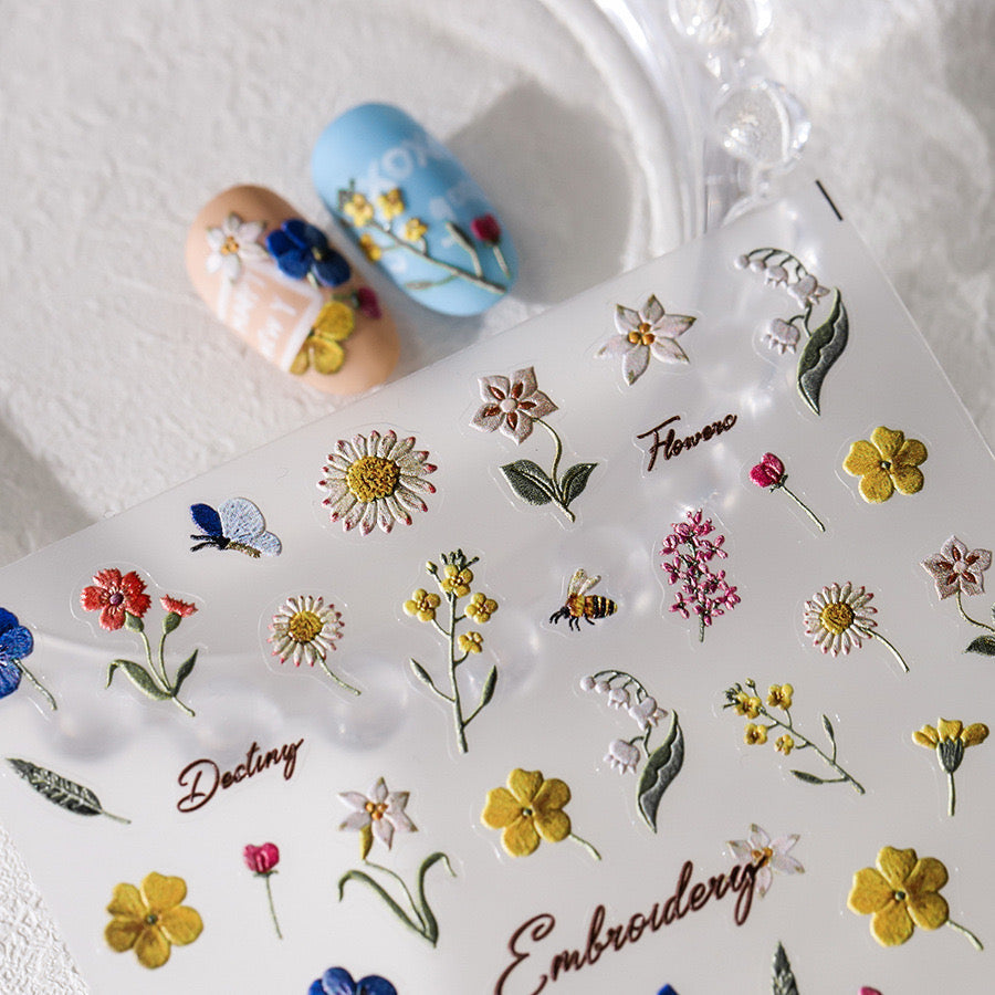LuLuFun Studio Wild Flower 5D Nail Deco Stickers - Floral Art Decals