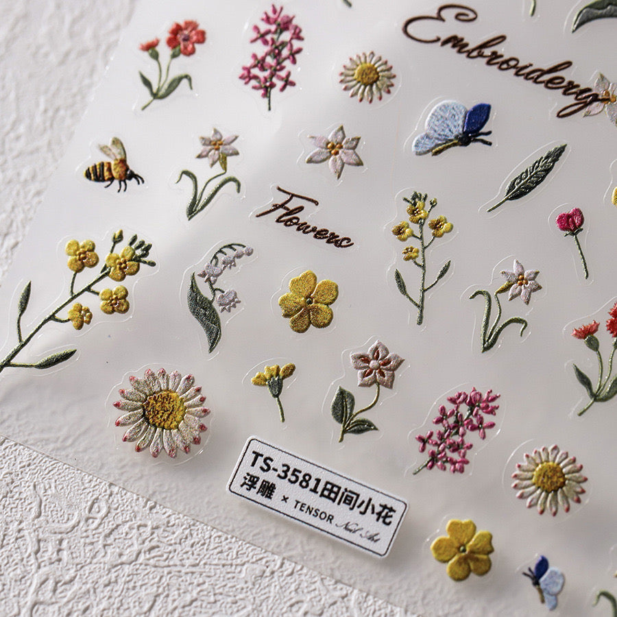 LuLuFun Studio Wild Flower 5D Nail Deco Stickers - Floral Art Decals