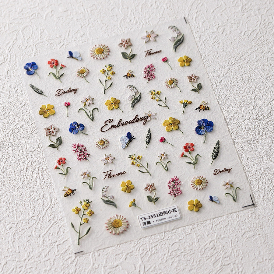 LuLuFun Studio Wild Flower 5D Nail Deco Stickers - Floral Art Decals
