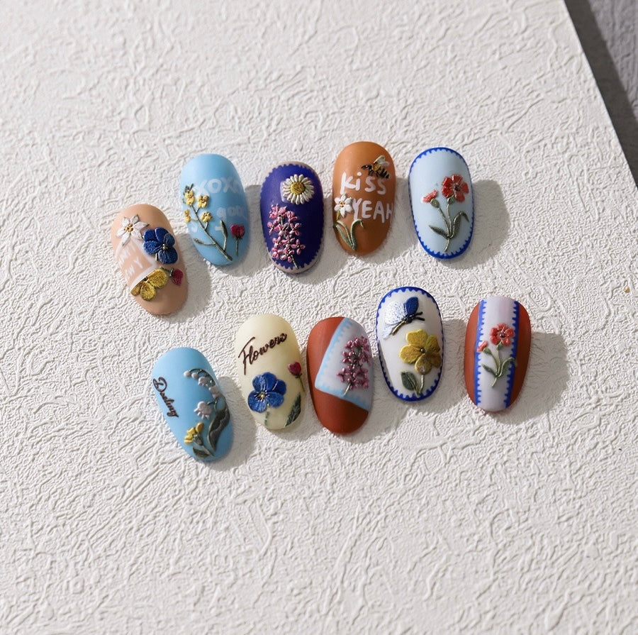 LuLuFun Studio Wild Flower 5D Nail Deco Stickers - Floral Art Decals
