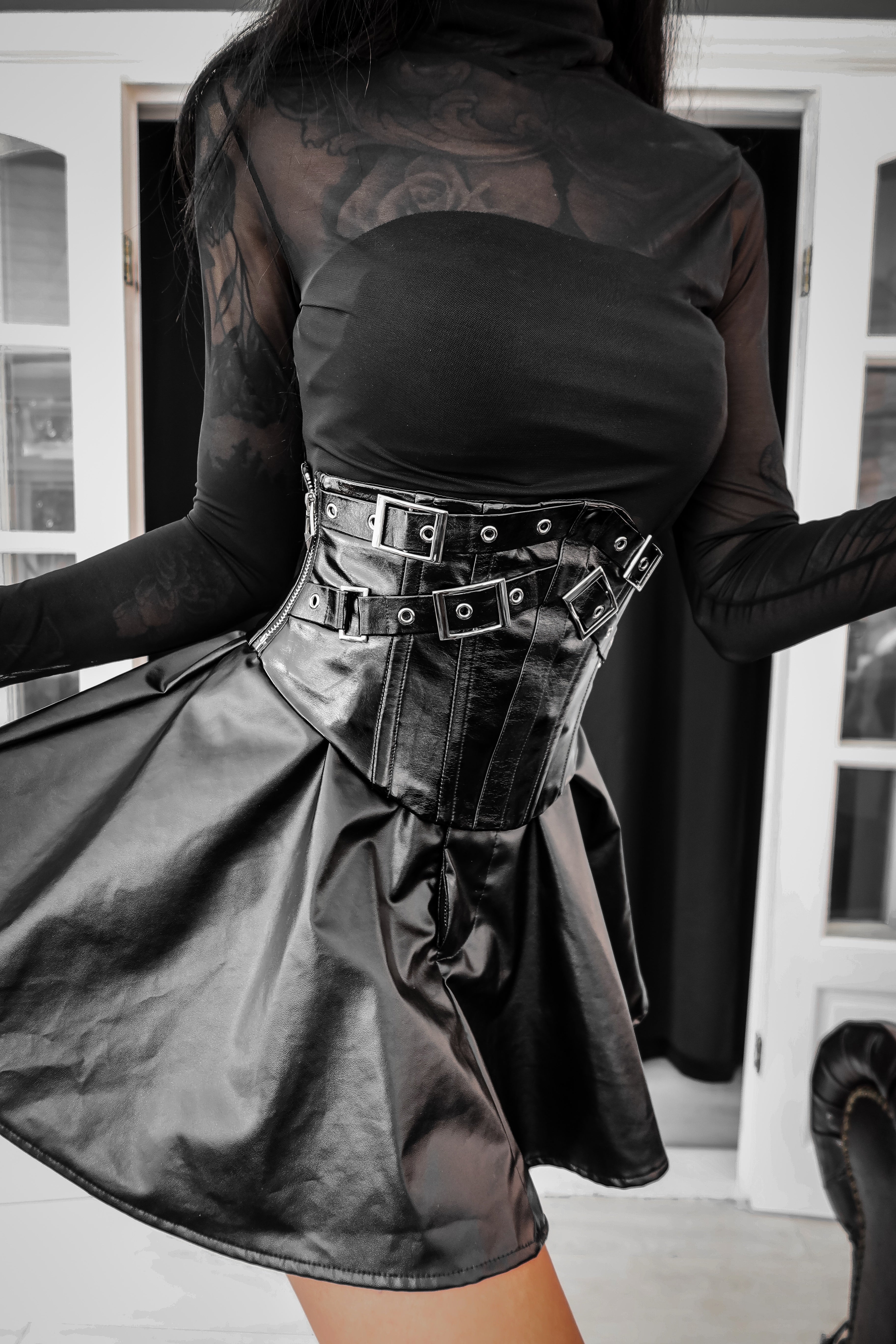 Dark in Lia Punk Love Black Patent Leather Waist Corset with Metal